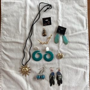 Jewelry group- earrings, pins, necklace, pendant